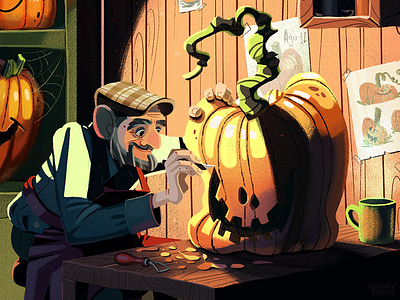 The Pumpkin Carver character halloween illustration pumpkin pumpkin carving storybook