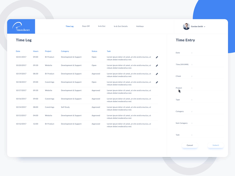 Interactive Timesheet Application animation app creative desktop desktop app form interaction timesheet ui ux