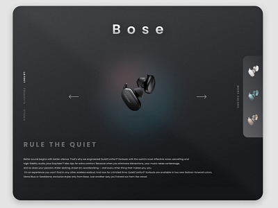 Bose earbuds product landpage branding clean dark design earbuds ecommence figma fresh headphones landingpage minimal music product ui ux web webdesign website