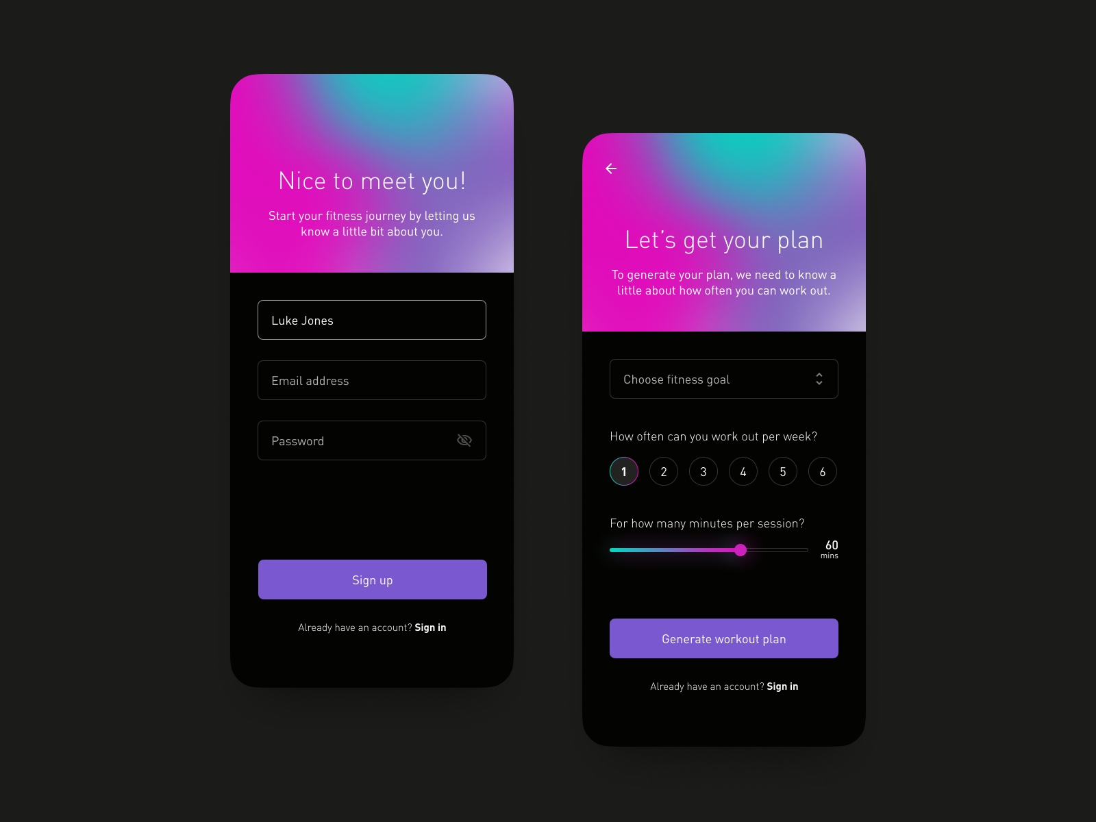 Fitness App Signup - Weekly UI 001 by Luke Jones on Dribbble