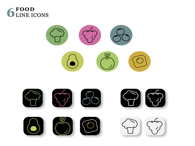 6 food line icons