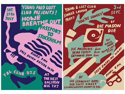 New posters for Young and Lost Club illustration lettering poster