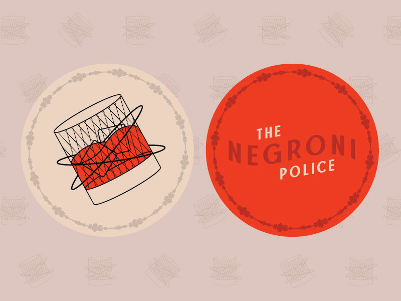 Sticker Mule x Negroni Police design type naming text typography pattern print branding logo illustration police cocktail party bar negroni contest stickermule coaster alcohol