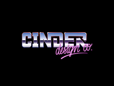 Re-Imagined Cinder Logo 1980 chrome lettering logo neon retro type