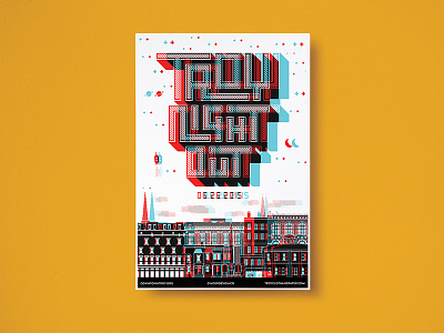 Troy Night Out Poster 3d 8 bit anaglyph 3d illustration poster retro screen print troy ny