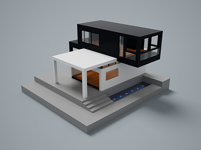 Minimalist cantilever house WIP magicavoxel