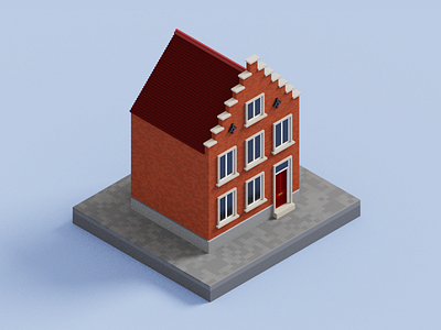 Flemish style house isometric magicavoxel voxel