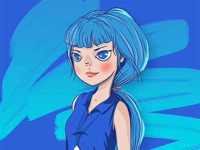 Girl with blue hair blue draw girl hair illustration