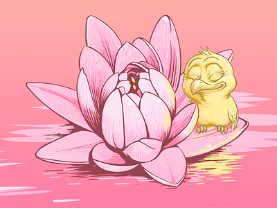 Lily and canary. art canary draw flower lily pink