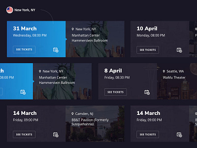 Ticketmaster. Interface card concept dark redesign web