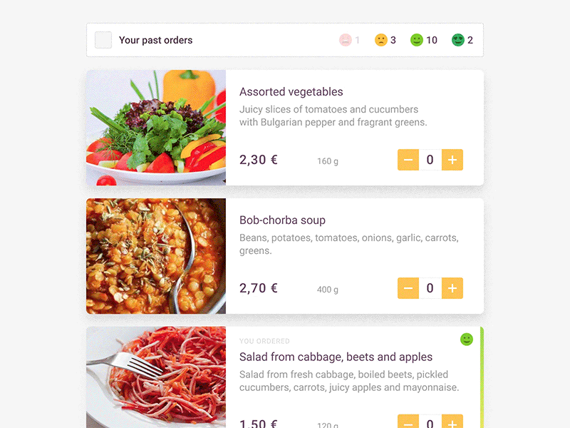Viewing your past orders of lunches interface web
