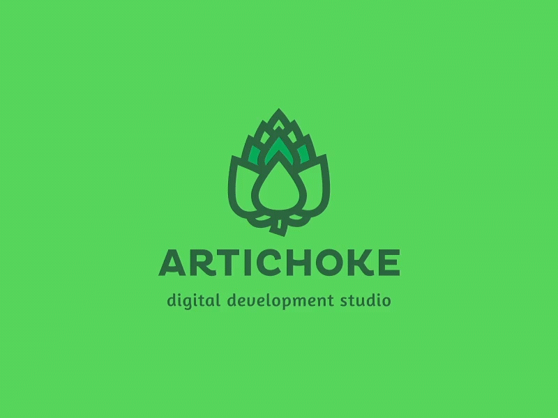 Artichoke. From fresh idea to ripe product. animation artichoke logo