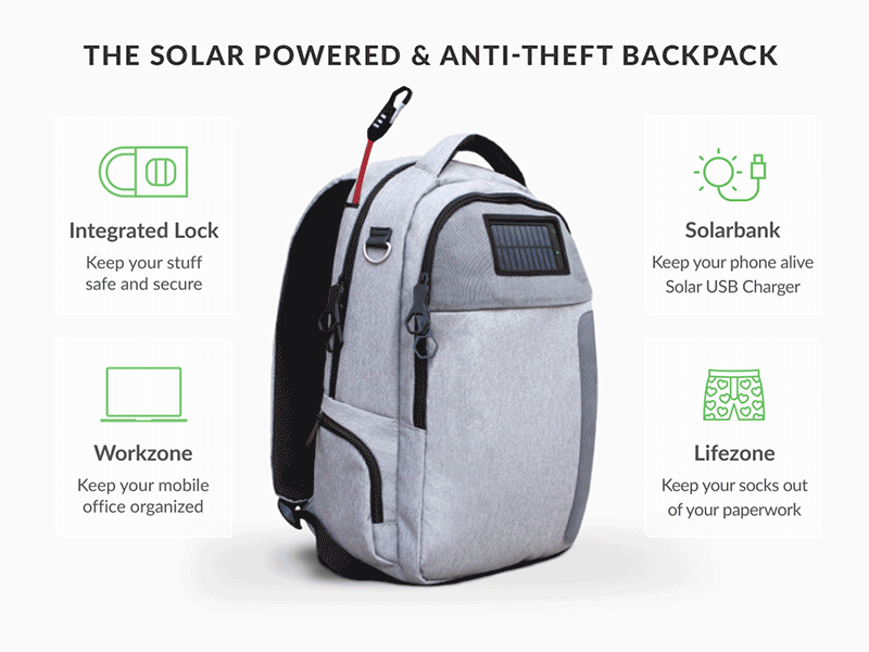 Lifepack $200k Celebration bag gif icons kickstarter lock solar trim paths web design