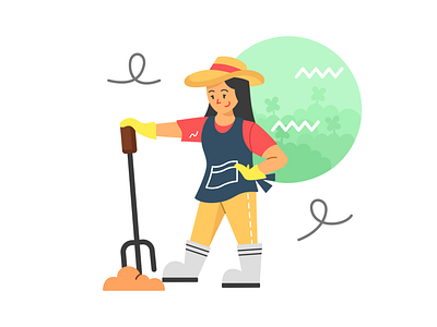 Girl Gardening Clean Flat Illustration