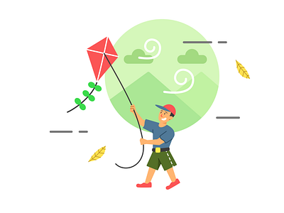 Boy Playing Kite Flat Illustration for Autumn Theme autumn boy design fall flat design flat illustration graphic design illustration kid kite ui vector