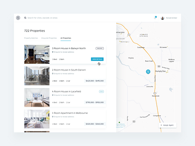 Listing Loop - Buyer App backoffice clean clean design houses map maps minimal pin realestate search search results