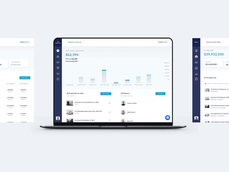 Listing Loop - Agent App Showcase charts clean complex dashboard financials flat minimal profile realestate responsive search searching simple ui ux