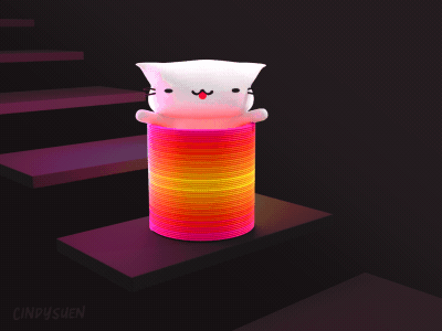 Slinky animated gif animation b3d blender cat gif loop neon pink rainbow slinky stairs