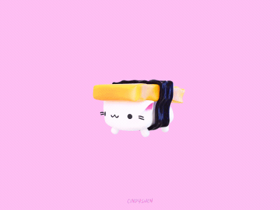 Tamago Sushi Cat animated gif animation b3d cat caturday egg gif loop pink seaweed sushi tamago turntable