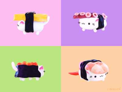 Sushi Cats 3d b3d blender cat egg ikura loop octopus shrimp sushi tako tamago