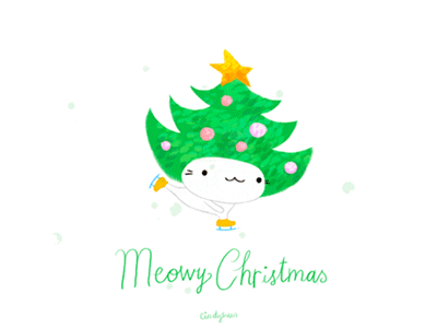 🎄 Meowy Christmas! 🎄 2d animation animated gif animation candy cane cat christmas christmas tree frame by frame gif ice skate