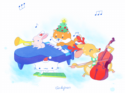 Christmas Orchestra 2d animated gif animation carol cat cello christmas dog gif grand piano kitty music orchestra puppy shiba inu trumpet xmas xylophone