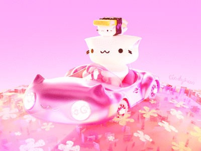 Draw this in your style challenge! 3d animated gif animation b3d blender car cat convertible draw this in your style drive dtiys dtiystamago pink road trip tamago cat