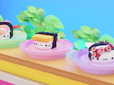 Tamago Cat vs Pikachu Animation 3d b3d bullet train cat conveyor belt cute fan art kawaii pikachu pokeball pokemon sushi tamago