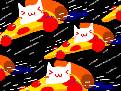 GIF: pizza cats go kart adhd animation cat foxadhd gif go kart pattern pizza