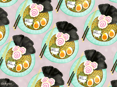 GIF: Ramen Cat Pattern! cat egg food gif noodles pattern ramen seaweed