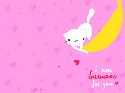 GIF: bananas vananas :) animation banana cat gif pink valentine valentines day vday