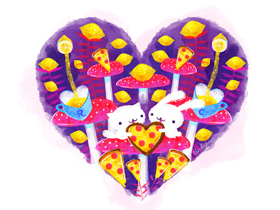 Heart Pizza! animals bunny cat drawing happy valentines day heart mushroom pizza valentine