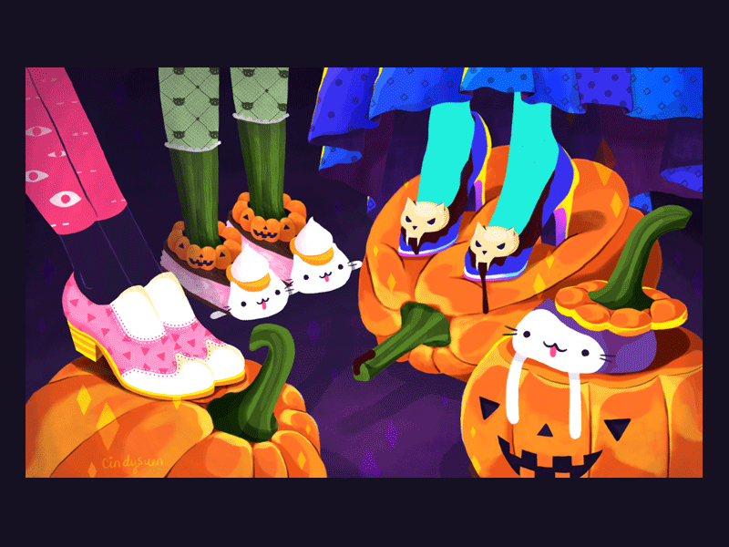 Pumpkin Cats!! animation blood cat gif halloween high heel pumpkin shoes skull