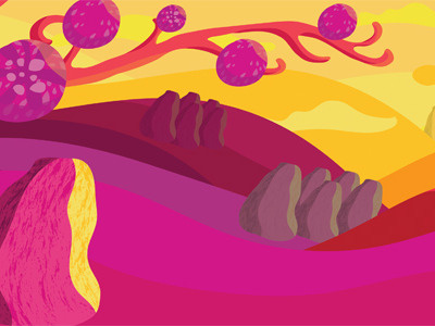 Purple Land adobe illustrator cindy suen clouds forest illustration landscape sky stones trees