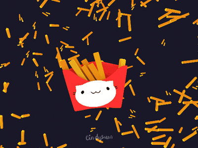 Fries Party! 🍟 3d animation cat explosion food french fries gif