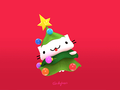 Is it Christmas yet?? 🎄 3d animated gif animation b3d cat caturday christmas christmas tree dance gif star