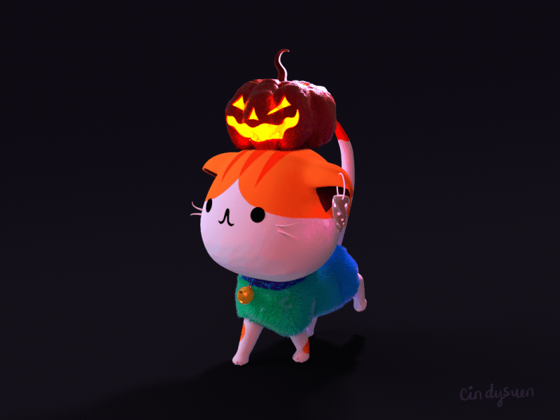 Happy Halloween! 3d animated gif animation b3d blender cat halloween pumpkin