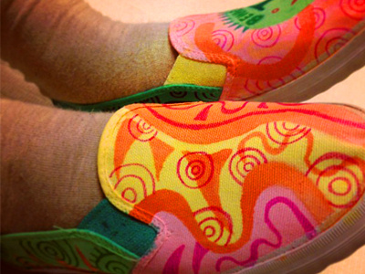 Shoes for My Sister! bright circles colorful diy fabric gift paint present shoes swirls