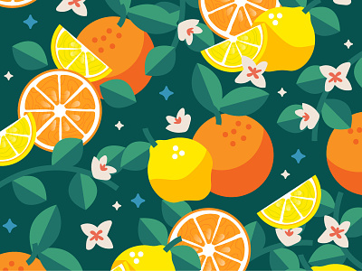 Summer Vibes 🍋🍊 design flat flower fruits graphic illustration ilustracion leaf leaves lemon lemons modern orange pattern pattern art pattern design patterns sumer summer illustration vector