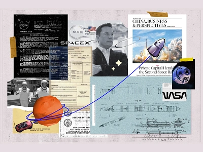 Elon Musk astronaut collage collage art design elon musk elonmusk graphic illustration mars modern nasa space spacex vector