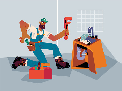 Plumber 👨🏽‍🔧 character design design dribbble fixing flat free freebie graphic illustration ilustracion plumber plumbers plumbing proffesional renovation renovations vector working wrench