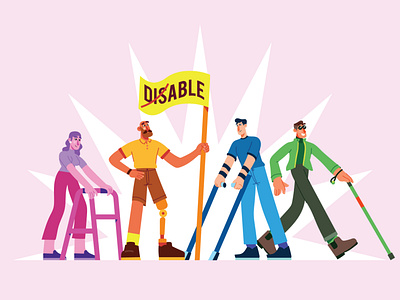 Disable Day ♿ blind character character design characterdesign colors colors palette design disable disabled flags flat girl graphic guy illustration ilustracion modern palette plastic leg vector
