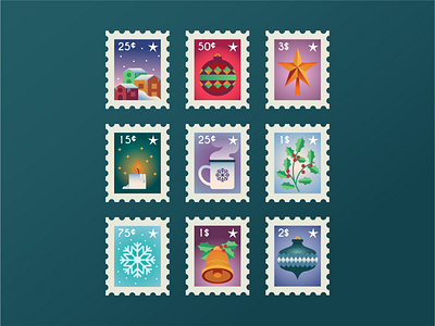 Christmas Stamp Collection bell candle christmas christmas card christmas party design flat graphic icon illustration ilustracion modern snow stamp stamps star vector winter