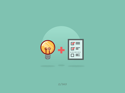 'Icons Ideas' 002/365 bulb checklist design flat icon icons idea illustration list paper plus vector