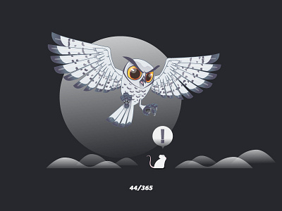 'Owl' Challenge 044/365 animal bird clouds flat graphic icon illustration mouse owl rat vector white