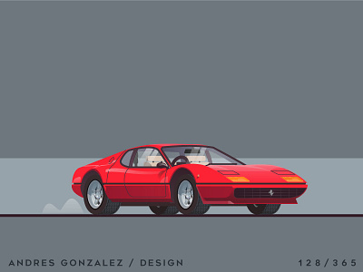 'Ferrari 512 BB 78' Challenge 128/365 auto car cars design ferrari flat graphic icons illustration red sport car vector