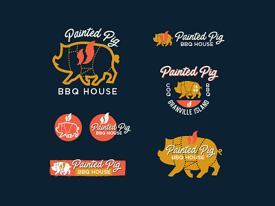 Painted Pig badges bbq brand design emblem fire graphics illustration logo logos pig pork