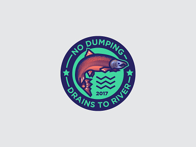No dumping, drains to river badge emblem fish graphic illustration logo logotype river salmon vector