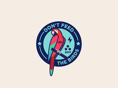 Don't feed the birds! badge bird emblem graphic illustration logo logotype macaw parrot river vector