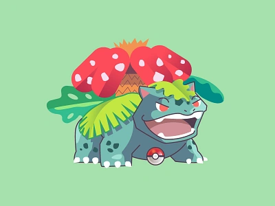 #003 animal character design design flat graphic grass illustration ilustracion modern pikachu plant plants pokeball pokemon pokemon lets go pokemongo vector venasaur